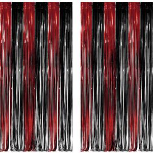 Black Red Party Streamers Backdrop - GREATRIL Foil Fringe Tinsel for Stranger/Friday Party/Halloween Party Decorations - 3.2ft X 8.2ft - 2 Packs