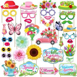 35Pcs Spring Party Decorations Photo Props, Spring Decorations Flower Butterfly Photo Booth Props, Spring Photo Props, Photo Booth Props for Flower Butterfly Party