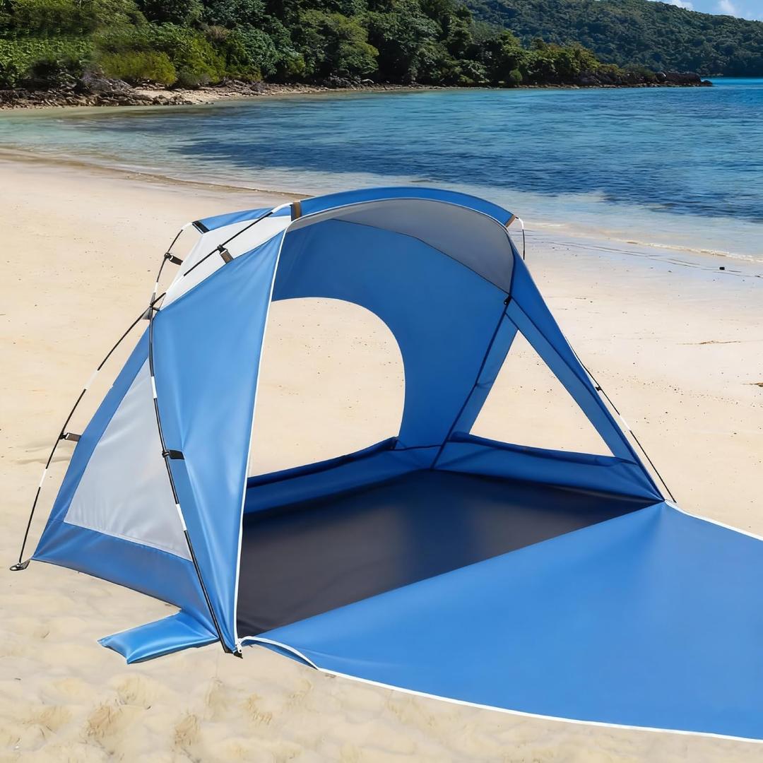Beach Tent, Portable Sun Shelter for 2/3/4/6-8 Person with UPF 50+ UV Protection, Easy Setup Waterproof Beach Shade Canopy Cabana for Family Outdoor and Picnics, Fishing with Carrying Bag (Blue)