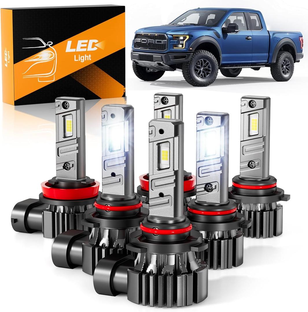 Unionlux Fit for 2015-2023 Ford F150 High Low Beam Fog Lights Bulbs Combo, Upgraded +1000% 72000LM Super Brighter 6500K White F150 Accessories, Plug&Play 1:1 Halogen Mini Size, Pack of 6