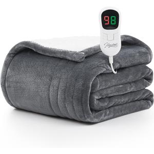 Homemate Electric Heated Blanket Full - 72"x84" Heating Blanket Full Size 1/2/4/6/8 Hours Auto-Off 8 Heat Level Heat Blanket Over-Heat Protection Flannel Sherpa Big Heater Blanket ETL Certification (Grey)