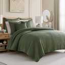 Levtex Home Cross Stitch Reversible Full/Queen Quilt Set (88x92in) and 2 Pillow Shams (26x20in) - Stitch Texture - Forest Green - Cotton Full/Queen Size Quilt Bedding Set - Lightweight Soft Pre-Washed