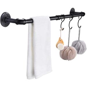 Industrial Black Pipe Towel Bar, 33.4 Inch Long Bath Towel Rack, Wall Mounted Heavy Duty Thicken Bathroom Hardware Towel Holder Organizer, Rustic Towel Rails