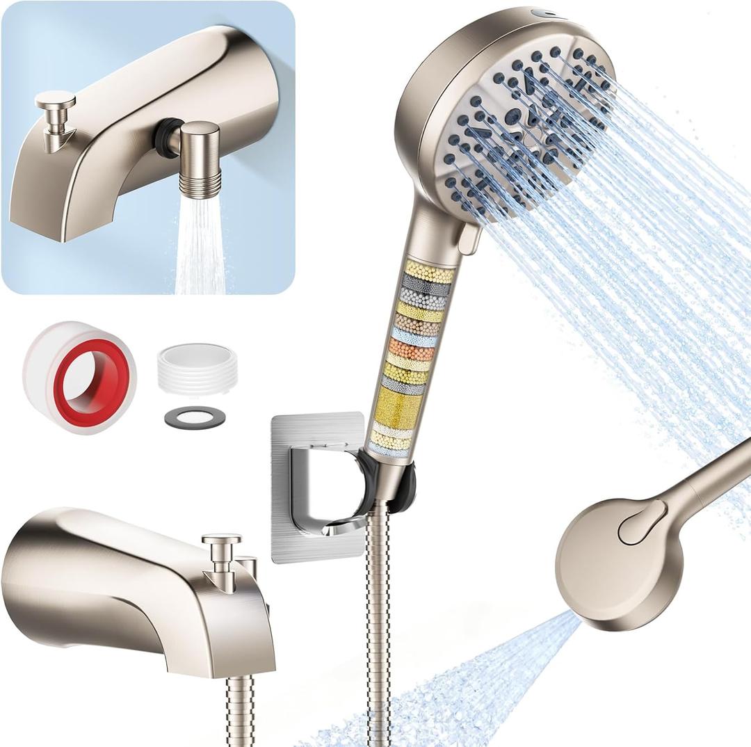 Bathtub Faucet with Filtered Handheld Shower Head, 6 Spray Modes from Rain to Powder, Tub Spout with Diverter,79" Extra Long Hose, High Pressure Bath Tub Faucet with Sprayer Attachment(Brushed Nickel)