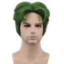 karlery 5 Inches Short Curly Men Fluffy Dark Green Halloween Party Cosplay Costume Wig