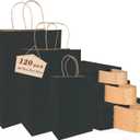 vanhel 120 pack,Black Gift Bags with Handles,Paper Bags with Handles, Assorted Sizes Bulk Black Paper Gift Bag for Business, Merchandise, Retail, Favors Grocery, Shopping