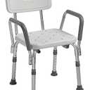 Drive Medical 12445KD-1 Shower Chair with Back and Padded Arms, Adjustable Height Bath Stool with Nonslip Feet, Tub Chair for Elderly, Bath Seat with Back, 350 LB Weight Cap, White