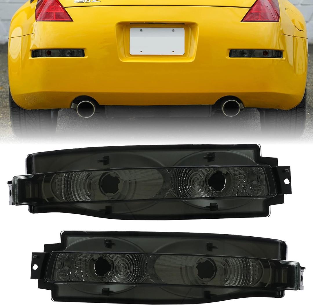 USR DEPO 03-09 350Z Reverse Lights - Smoke Rear Bumper Turn Signal + Backup Lamps Pair (Left + Right) Compatible with 2003-2009 Nissan 350Z Z33 (Smoked Lens)