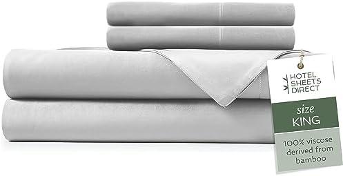 Hotel Sheets Direct 4 Piece Bed Sheet Set King Size, 100% Viscose Derived from Bamboo Sheets Set with 2 Pillowcases, Cooling & Breathable Luxury Bedding, Moisture-Wicking & Silky Soft Texture, Gray