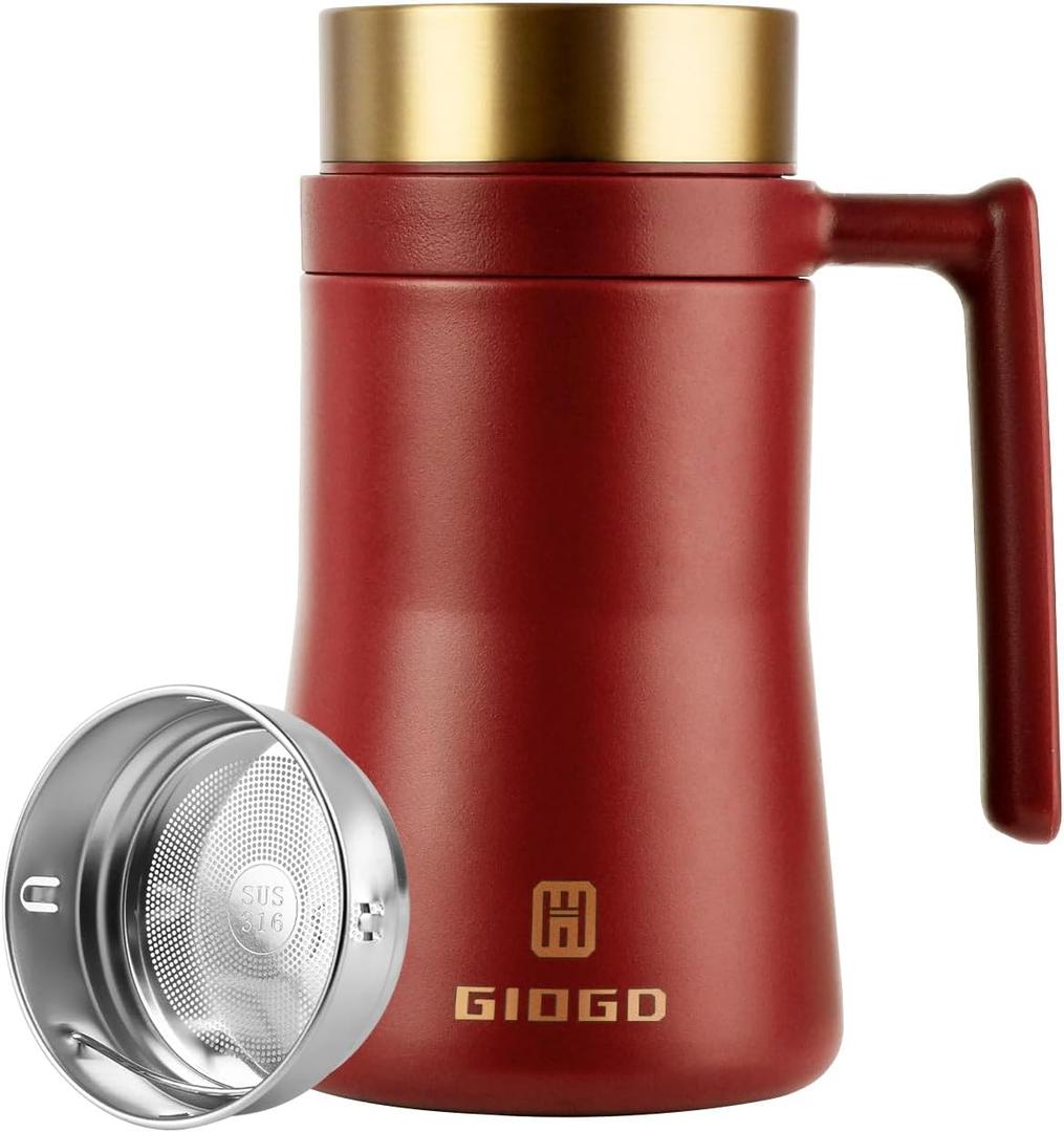 Insulated Coffee Mug with Handle and Lid, 480ml/16oz Stainless Steel Coffee Cup, Travel Coffee Mug Tumbler for Hot and Cold Coffee, Tea, Drinks(Red)