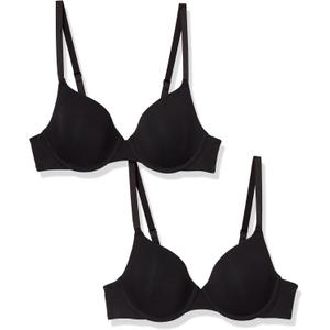 Amazon Essentials T-Shirt Bras for Women, Comfortable Underwire, Pack of 2 (36A, Black)