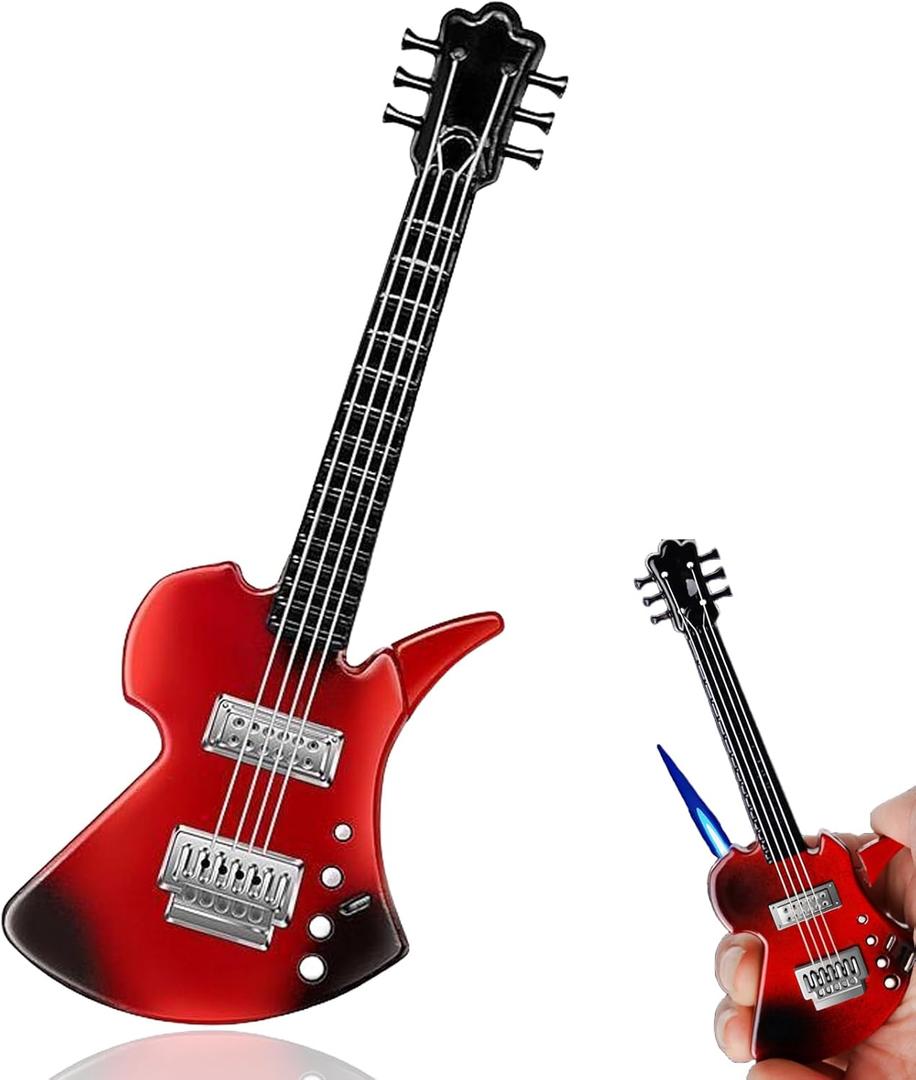 Fancy Fun Guitar Lighter Refillable Metal Vintage Keychain Lighter Unique Novelty Cool lighters for Men Fireplace Candle Camping BBQ (Without Butane Gas) (#1)