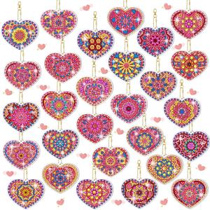 Ferreve 28 Pcs Valentine's Day Diamond Painting Keychain Kits Double Sided DIY Heart Diamond Art Keychain Ornaments for Adults Romantic Gem Key Ring Art Pendant Decor Crafts Accessories Gifts