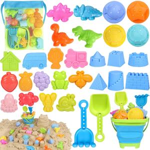 Beach Toys, Collapsible Sand Toys for Toddlers, Sand Bucket and Shovels Set with Mesh Bag Cute Sand Molds, Travel Sand Toys for Beach, Sandbox Toys for Toddlers Kids Baby Boys Girls Age 3-10