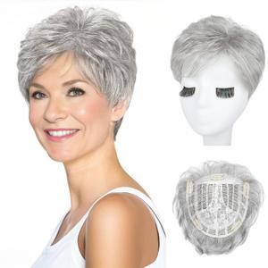 REECHO Hair Topper for Women - 100% Japanese Revolutionary Fiber Short Toupee Wiglet Topper Hairpiece for Women with Thinning Hair Loss Lightweight Large Base for Full Coverage - Silver