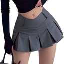 Women's Pleated Mini Skirts with Shorts Underneath (Grey)