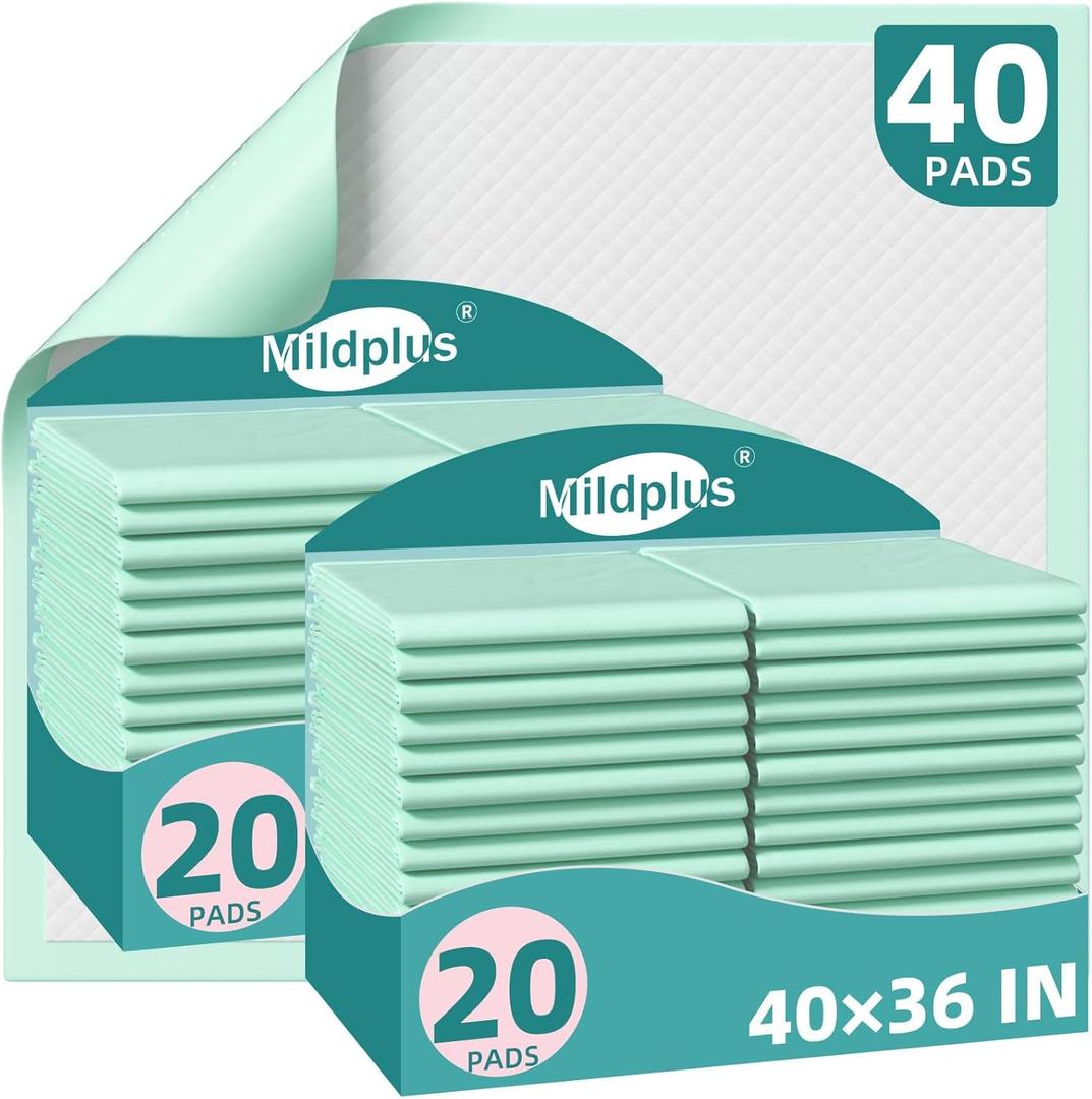 Disposable Bed Pads 40x36 Inch (40 Pack) - Extra Large, Super Absorbent Underpads for Adults & Pets, Waterproof Incontinence Pads, Mattress Protector [100x91CM]