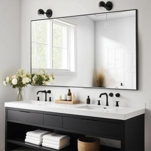 Rectangle Bathroom Mirror 30x48 inch, Large Mirror with Black Frame, Rectangular Vanity Mirror 30" X 48", Modern Matte Wall Mounting Mirrors, Hang Horizontal or Vertical