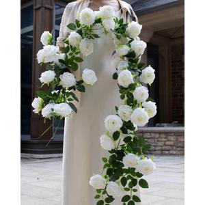 2Pcs 12Ft Bendable Flower Garland Faux Rose Vine for Wedding Decor,White