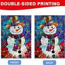 Stained Glass Christmas House Flag 28x40 Double Sided, Winter Snowman Yard Flag Welcome for Outside Porch Lawn Decor