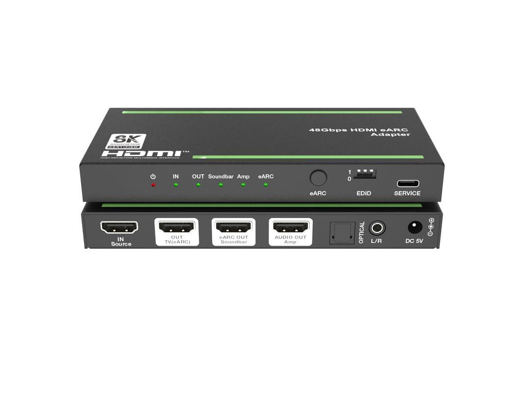 8K@60 HDMI2.1/eARC Audio Extractor/Splitter, Out Audio to Soundbar/Amplifiers Through HDMI, Optical, RCA Port, Support 4K120Hz, HDR10+, Dolby Vision, Dolby Atmos, DTS:X, Audio Pass Through