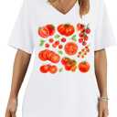 Tomato Tshirt Fruit Tee Shirts Womens Tomato Season V-Neck Shirt Graphic Tees for Women Casual Short Sleeve Tops (M)