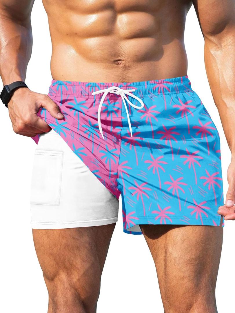 Keevoom Mens Swim Trunks Compression Liner Swim Shorts Quick Dry Swimwear Swimsuit Bathing Suits Board Shorts with Pockets (Blue, XL)