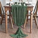 Artoid Mode Boho Forest Green Gauze 3 Pieces Wedding Table Runner, 120 Inch Birthday Fabric Kitchen Dining Holiday Table Decor for Home Party Indoor