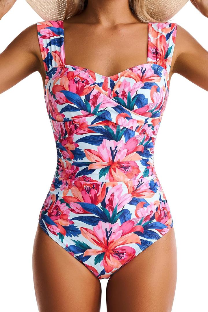Womens One Piece Swimsuits Tummy Control Bathing Suits Modest Full Coverage Swimsuit Wide Straps Swimwear (XXL)