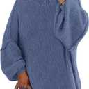 PRETTYGARDEN Women's 2025 Fall Oversized Sweaters Chunky Knit Mock Neck Long Sleeve Casual Trendy Pullover Winter Clothes (Blue, Small)