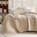 Sanracie Oversized King Bedspread (128"x120"), 100% Cotton Cross Stitch Pattern California King Coverlet Quilt Set 3Pcs Warm Taupe Colored Lightweight Extra Large King Bed Quilt for All Season, Extra Wide Super King