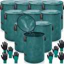 10 Pcs 72 Gallons Yard Waste Bags with Lid and 4 Pairs Gardening Coated Gloves Leaf Bags (h30" x D26") 4 Handles Large Waste Container for Lawn Yard Weed Leaf