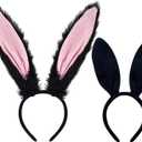 Kiddale 2Pcs Bunny Ears Headbands Rabbit Hair Bands for Easter Halloween Spring Party Decorations (Black)