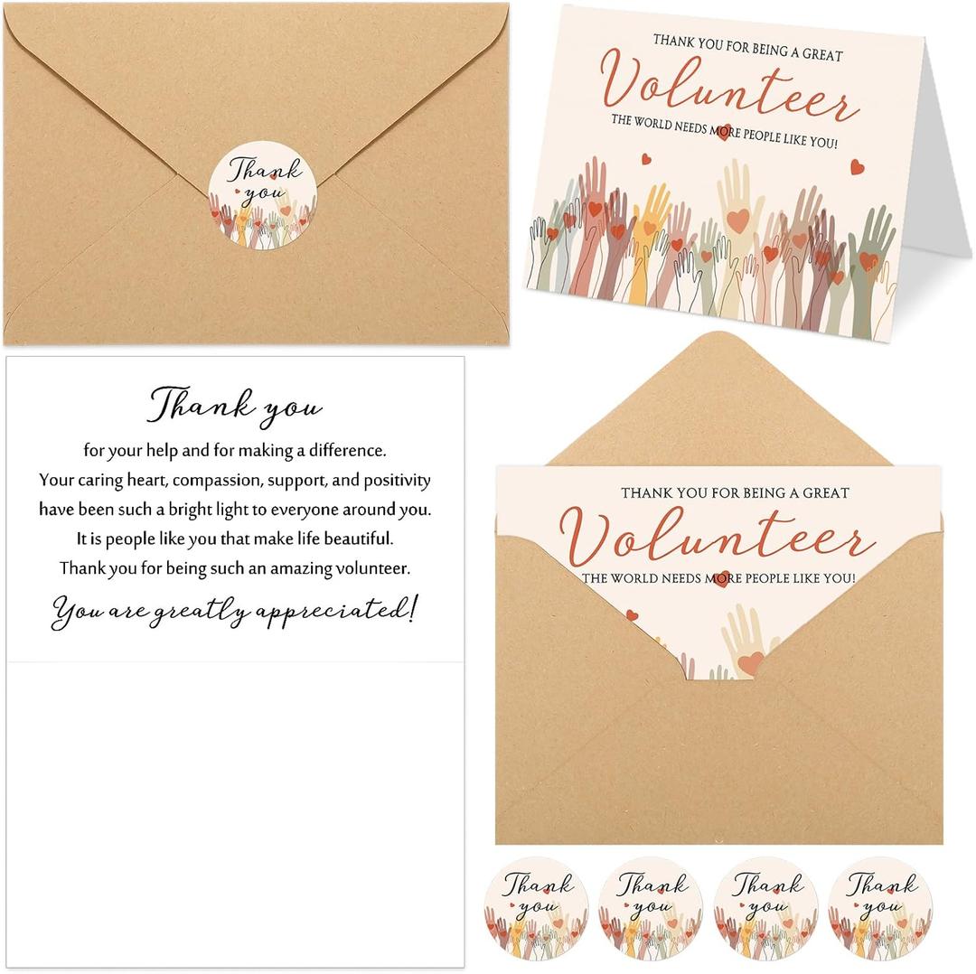 Sinload 50 Sets Volunteer Thank You Cards with Envelopes and Stickers Appreciation Gifts Bulk You Are Greatly Appreciated Cards for Volunteers Church Ministry Charity Supplies
