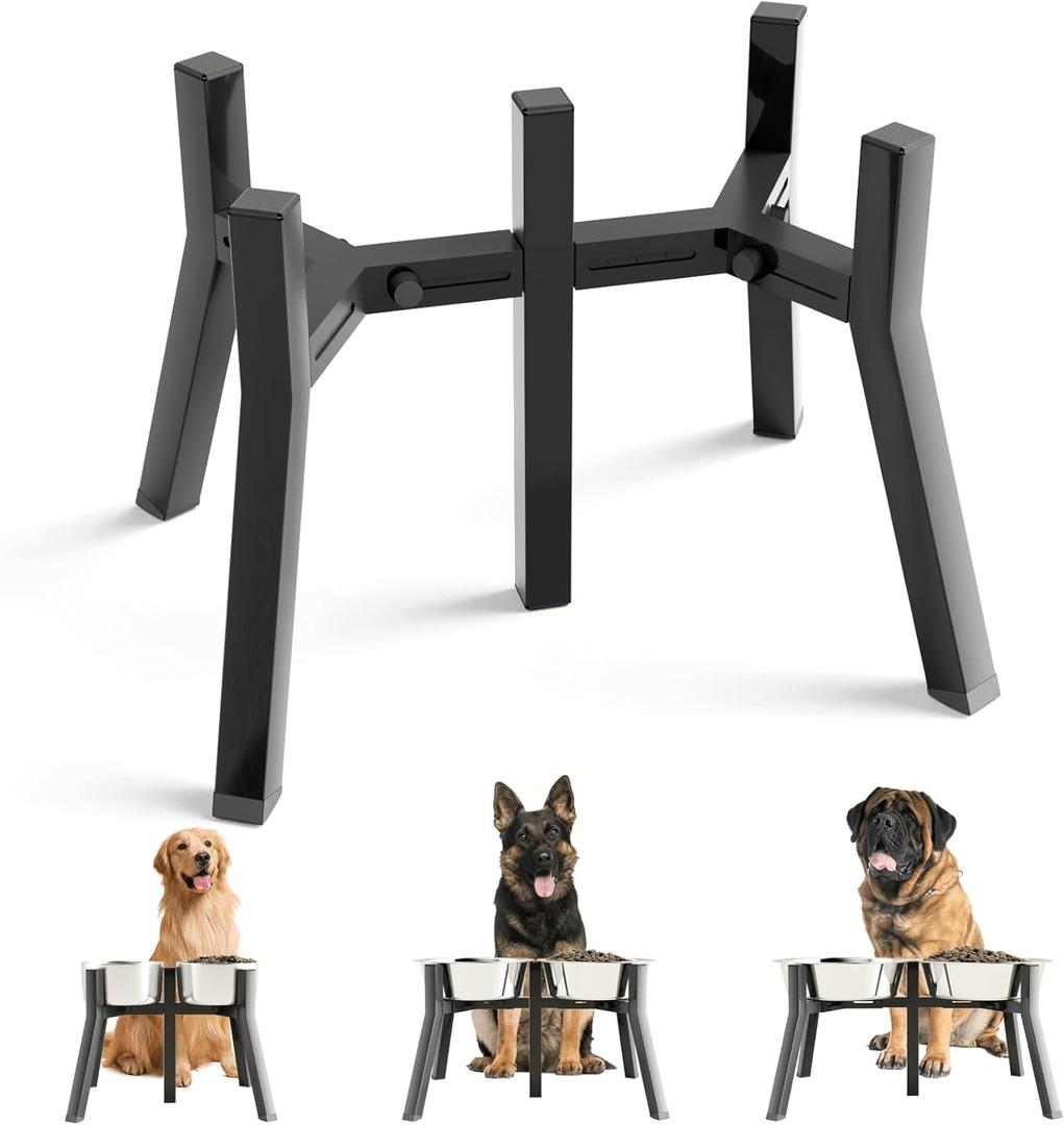 SHAINFUN Dog Bowl Stand for Medium-Large Dogs, Elevated Dog Bowls, Adjustable Width for 7-10.6" Wide Dog Bowls, Raised Dog Food & Water Bowl, 11 in Tall Dog Bowl Holder, 2-IN-1 Design, Bowl Not Included (2 Pack - Height: 11", Width: 7-10.6", 2 Pack - Black - 11H - Square)