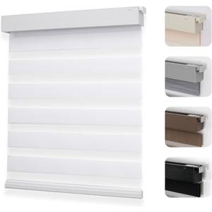 Joydeco No Drill Zebra Blinds for Windows, Cordless Day & Night Dual Sheer Roller Shades, Easy Installation, Free-Stop Lift System, Light Filtering Privacy Blinds for Home(White,34" W x 75" H)
