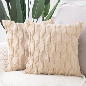 MADIZZ Set of 2 Soft Plush Short Wool Velvet Decorative Throw Pillow Covers 16x16 inch Khaki Square Luxury Style Cushion Cases Pillow Shell for Sofa Bedroom