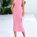 PRETTYGARDEN Summer Dresses for Women Sleeveless Bodycon Dress Textured Back Slit Sexy Cocktail Party Beach Vacation Clothes (Pink, XXL)