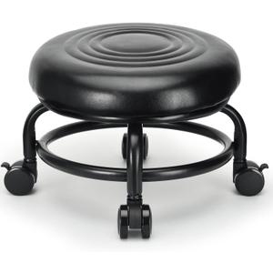 Low Height Rolling Stool Low Roller Stool PU Leather Comfortable Chair, Modern Low Rolling Stool for Home Office Garage Shop