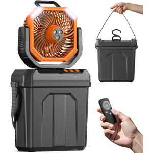 Portable Misting Fan for Outdoors Patios, 20000mAh Rechargeable, 6L Quiet Air Cooling with Remote, 4 Speeds, Spray, 30 dB Camping Fan for Bedroom, Office (Orange)