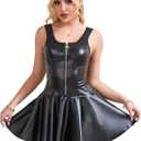 ohyeah Faux Leather Lingerie Dress Plus Size Rave Outfits for Women Mini Dress Clubwear (XX-Large, Black)