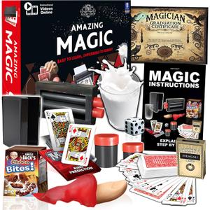 Amazing Magic Set for Kids Ages 8 and Up - 60 Easy and Advanced Tricks with Video Instructions Props for Beginners - Builds Confidence & Motor Skills