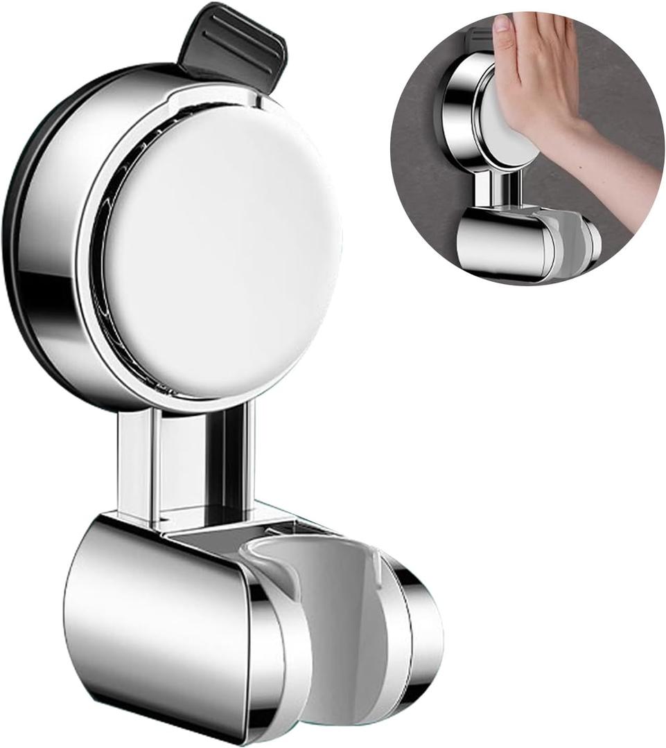 Resdenio Shower Head Holder - Strong Suction Cup No Drilling Showerhead Bracket Waterproof Handheld Shower Holder, Adjustable Wand Holder for RV, Kids, Bathroom (Silver)