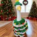 Christmas Porch Goose Outfit Holiday Costume with Green Tree Skirt and Santa Hat for 23" High Concrete Goose Clothes Outdoor Garden Statue Decor Accessories (Xmas06)