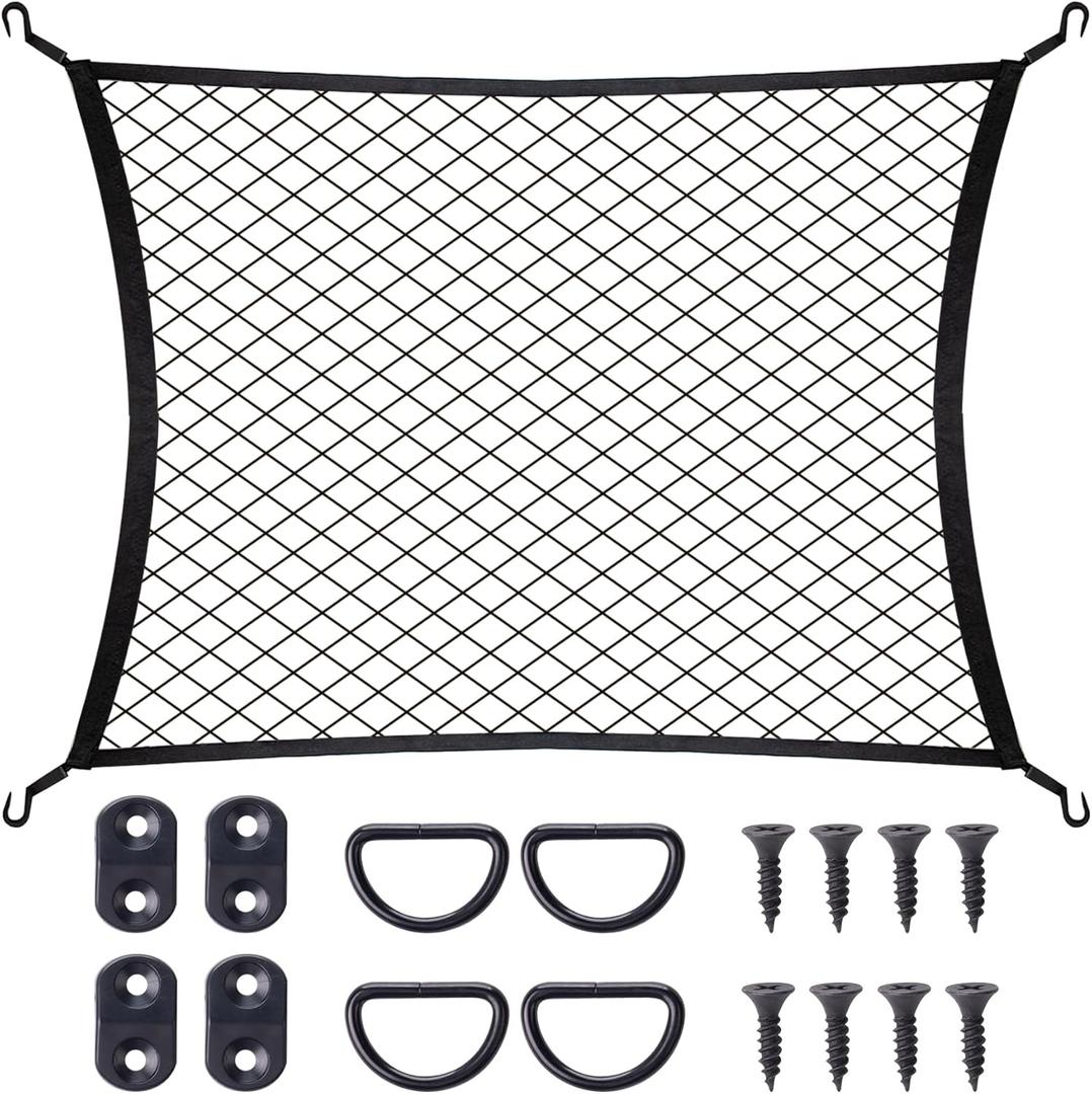 Elastic Cargo Net with Fixing Hooks D-Rings Luggage Cover for SUV Rear Trunk Bed Netting Cover Net Stretchable 32" x 24" Stretch to 63"x43"