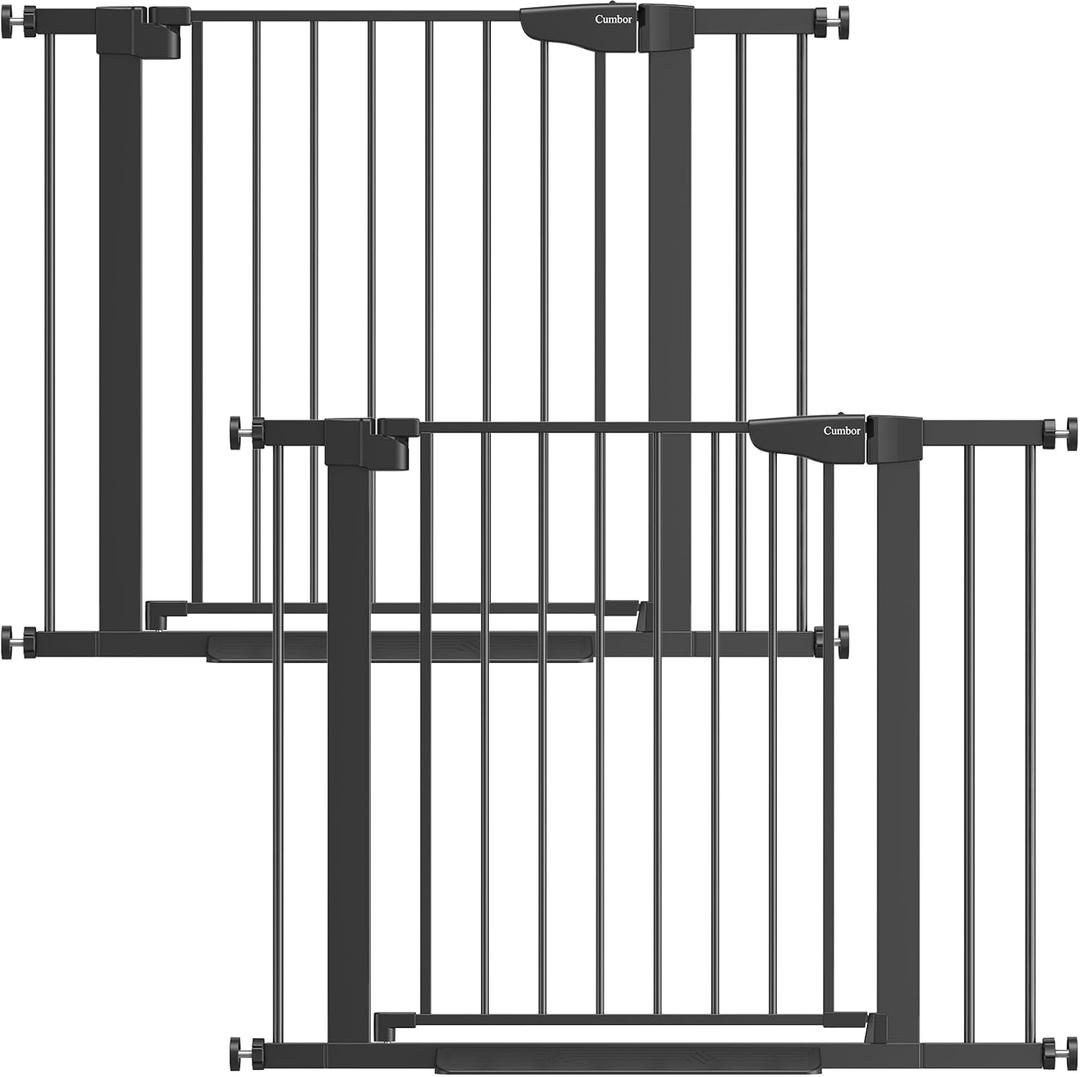 Cumbor 2 Pack 29.7-40.6" Baby Gate for Stairs, Mom's Choice Awards Winner-Auto Close Dog Gate for doorways, Pressure Mounted Pet Gates Indoor, Easy Walk Thru Wide Safety Child Gate for Dog, Black