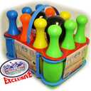 Matty's Toy Stop 10 Pin Multi-Color Deluxe Plastic Bowling Set for Kids with Storage Rack - 12 Pieces Total (10 Pins & 2 Bowling Balls)