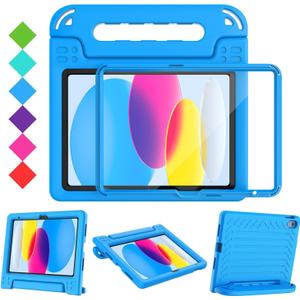 BMOUO Kids Case for iPad A16 11th Generation 11" 2025/iPad10th Generation 10.9 Inch 2022 - with Screen Protector, Shockproof Covertible Handle Stand iPad 11th/10th Generation Case for Kids, Blue