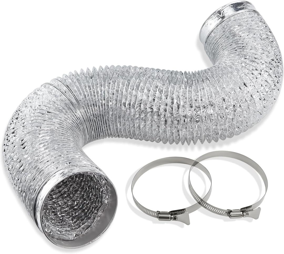 Cenipar Dryer Vent Hose-4 inch Ducting Vent Hose Flexible Aluminum Foil Non-Insulated (4 inch 8 feet) with 2 Clamps