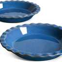 LE TAUCI Ceramic Pie Dish for Baking, 9 Inches Pie Pan for Apple Pie, Pecan Pie, 36 Ounce Pie Plate, Set of 2, Ceylon Blue